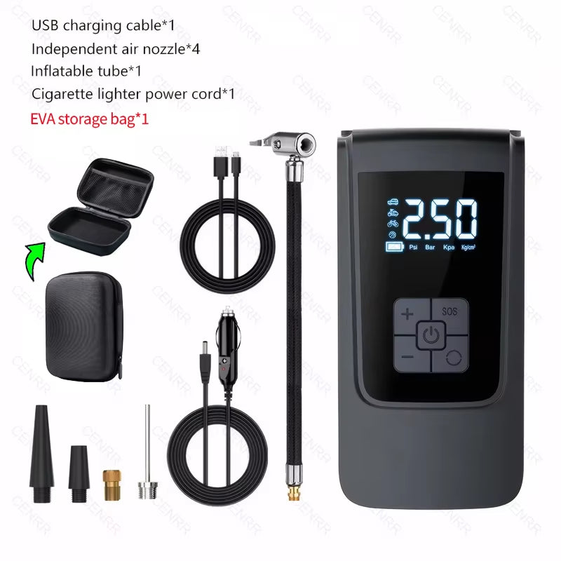 Portable Car Air Pump Wireless Tire Inflator Electric Air Compressor with LCD Digital Display for Car Motorcycles Bicycle Ball