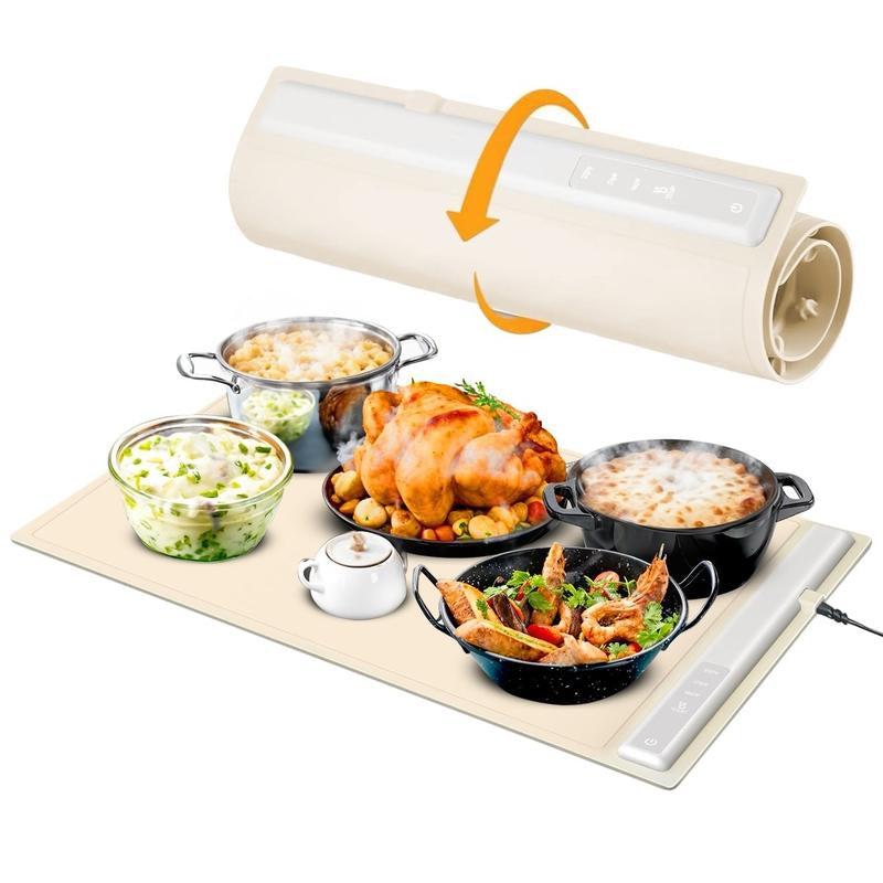 Electric Warming Tray, Full Surface Heating, Portable Food Warmer Rolling Silicone Mat, Food Warmer for Parties Features Foldable Design & Fast Heating, Warming Plate for Buffet, Holidays…