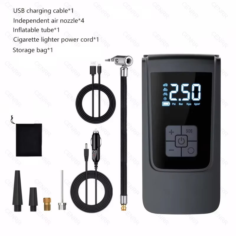 Portable Car Air Pump Wireless Tire Inflator Electric Air Compressor with LCD Digital Display for Car Motorcycles Bicycle Ball