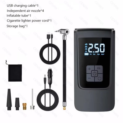 Portable Car Air Pump Wireless Tire Inflator Electric Air Compressor with LCD Digital Display for Car Motorcycles Bicycle Ball