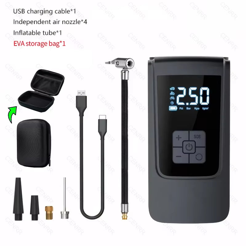 Portable Car Air Pump Wireless Tire Inflator Electric Air Compressor with LCD Digital Display for Car Motorcycles Bicycle Ball