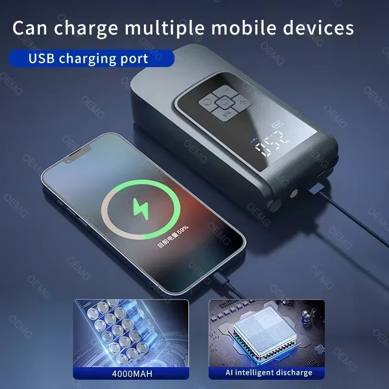 Portable Car Air Pump Wireless Tire Inflator Electric Air Compressor with LCD Digital Display for Car Motorcycles Bicycle Ball