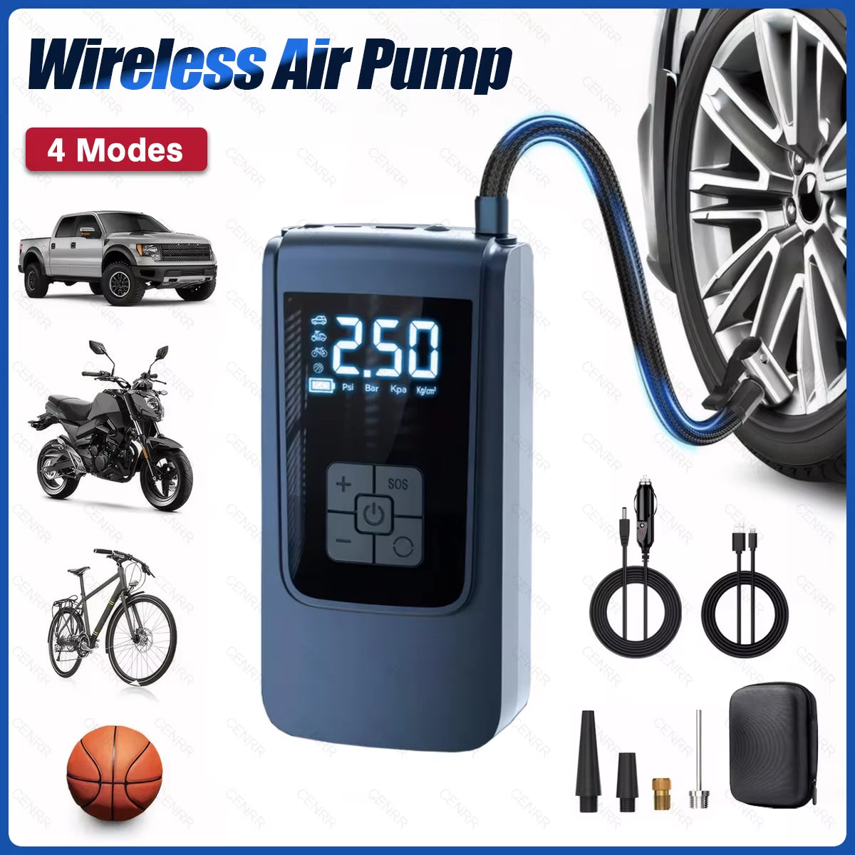 Portable Car Air Pump Wireless Tire Inflator Electric Air Compressor with LCD Digital Display for Car Motorcycles Bicycle Ball